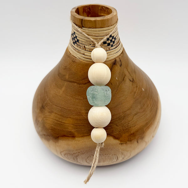 Home Decor Wall Hanging Ornament - Farmhouse Beach Boho Sea Glass, Wood Beads