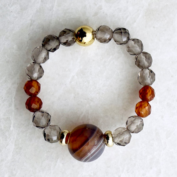 Gemstone Beaded Stretch Rings - Aquamarine Amethyst Carnelian Turquoise Topaz Gold - Handmade Jewelry