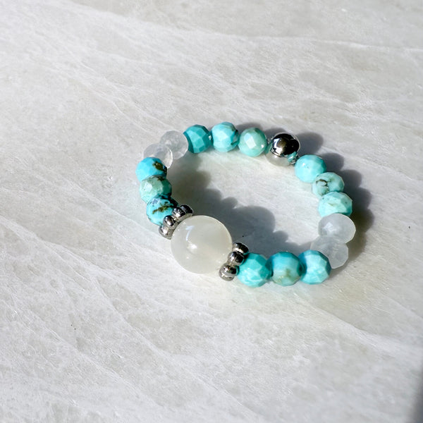 Gemstone Beaded Stretch Rings - Aquamarine Amethyst Carnelian Turquoise Topaz Gold - Handmade Jewelry