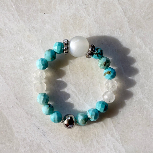 Gemstone Beaded Stretch Rings - Aquamarine Amethyst Carnelian Turquoise Topaz Gold - Handmade Jewelry