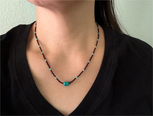 Turquoise Gemstone Crystal Glass Beads Boho Hippie Beach Design - Handmade Jewelry Necklace