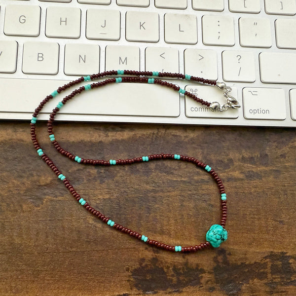 Turquoise Gemstone Crystal Glass Beads Boho Hippie Beach Design - Handmade Jewelry Necklace