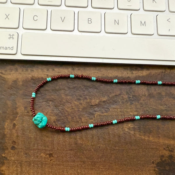 Turquoise Gemstone Crystal Glass Beads Boho Hippie Beach Design - Handmade Jewelry Necklace