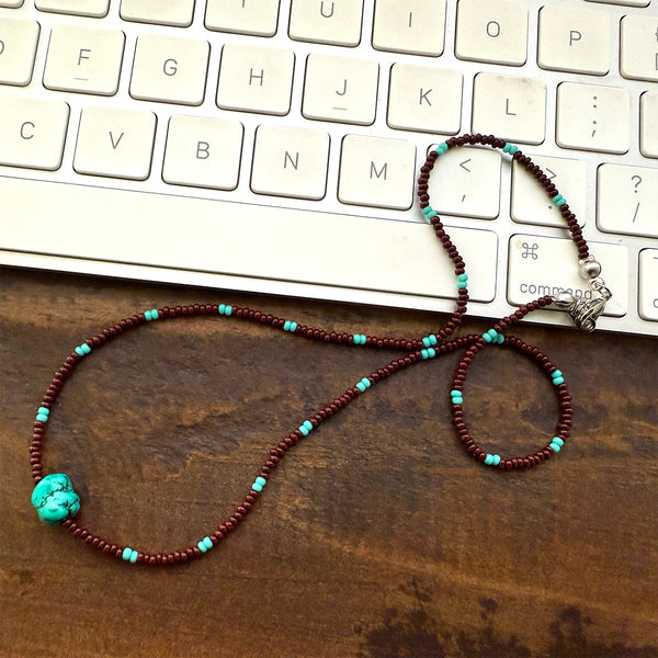 Turquoise Gemstone Crystal Glass Beads Boho Hippie Beach Design - Handmade Jewelry Necklace