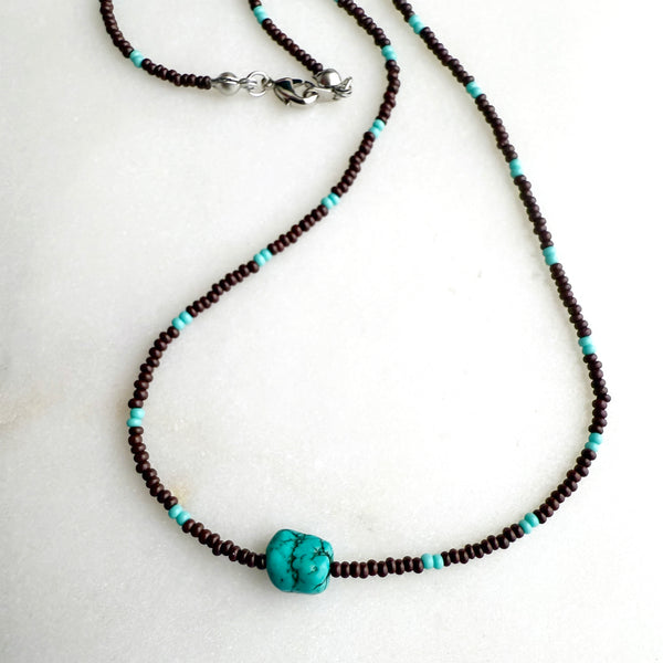Turquoise Gemstone Crystal Glass Beads Boho Hippie Beach Design - Handmade Jewelry Necklace
