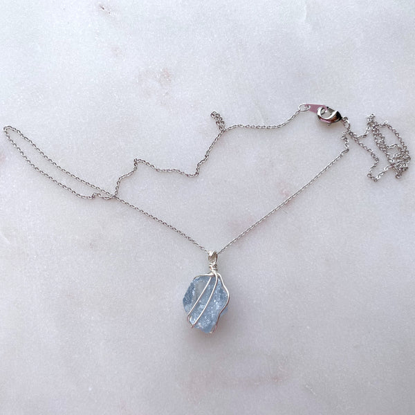 Celestite Raw Crystal Gemstone Wirewrapped 04 - Necklace Handmade Jewelry - Great gift