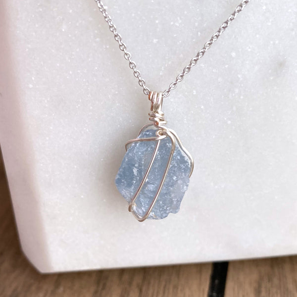 Celestite Raw Crystal Gemstone Wirewrapped 04 - Necklace Handmade Jewelry - Great gift