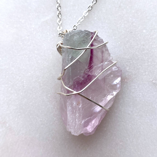 Fluorite Raw Crystal Gemstone Wirewrapped 01 - Necklace Handmade Jewelry - Great gift