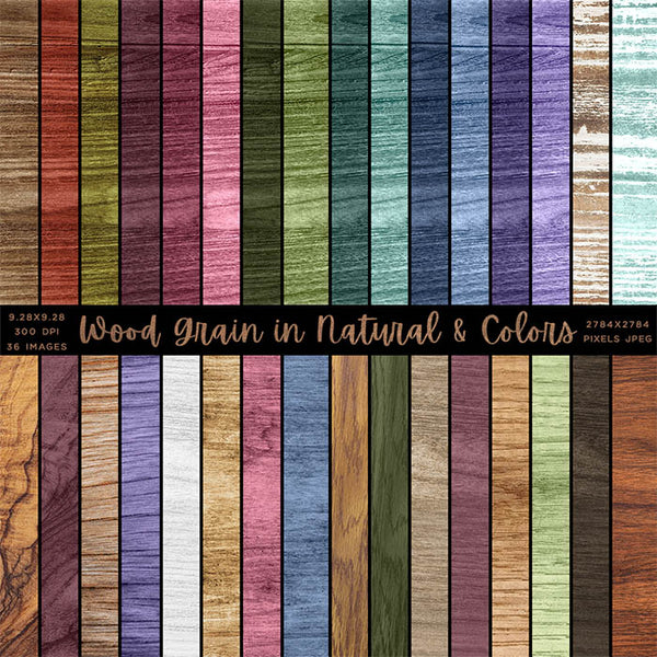 Wood Grain Natural & Colors - 36 Backgrounds Digital Paper - Wood Variety Dark and Light Wood Grain Product background - Instant Download Digital Clipart