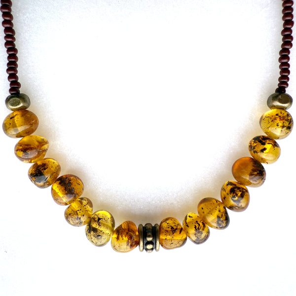 Genuine Natural Amber Gemstones Crystals & Glass Beads Boho Hippie Beach Design - Handmade Jewelry Necklace