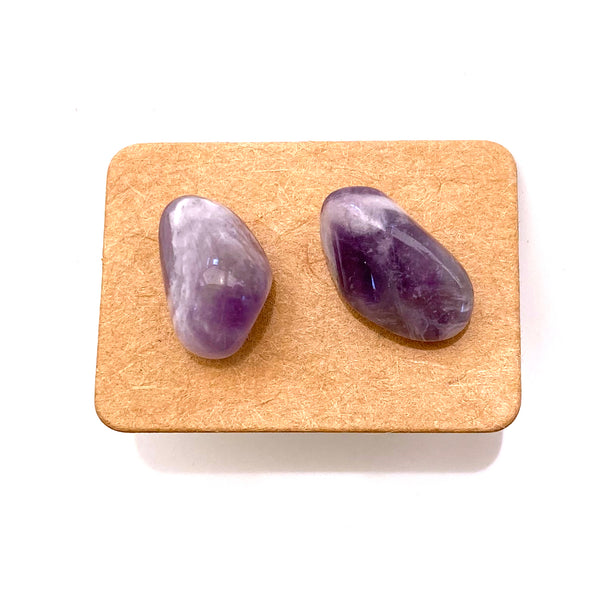 Gemstone Crystal Stud Earrings - Purple Amethyst - Handmade Jewelry Great gift