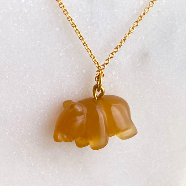 Brown Bear Gemstone animal carvings necklace Gold plated chain necklace Handmade Jewelry