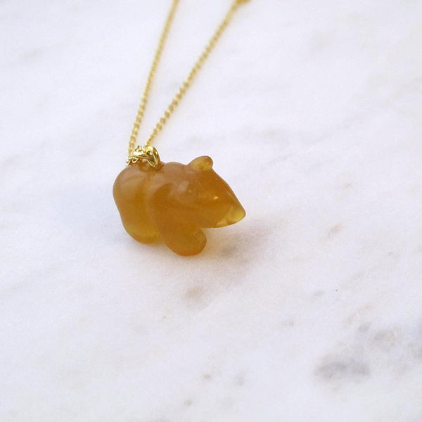 Brown Bear Gemstone animal carvings necklace Gold plated chain necklace Handmade Jewelry