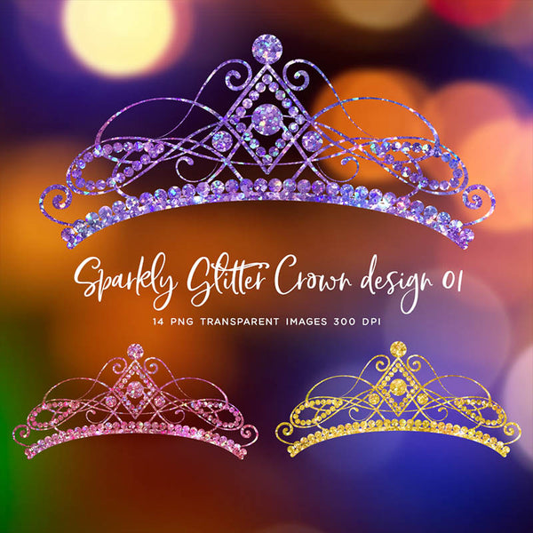 Glitter Crown 01 Sparkly Glitter - 14 Different Colors PNG Transparent Images - Instant Download Digital Clip art