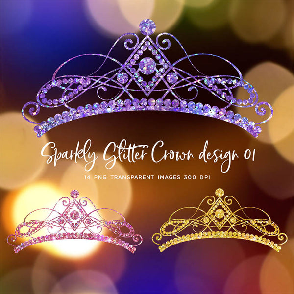 Glitter Crown 01 Sparkly Glitter - 14 Different Colors PNG Transparent Images - Instant Download Digital Clip art