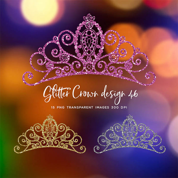 Glitter Crown 46 - 15 Different Colors PNG Transparent Images - Instant Download Digital Clip art