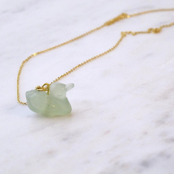 Green Duck Gemstone animal carvings necklace Gold plated chain necklace Handmade Jewelry