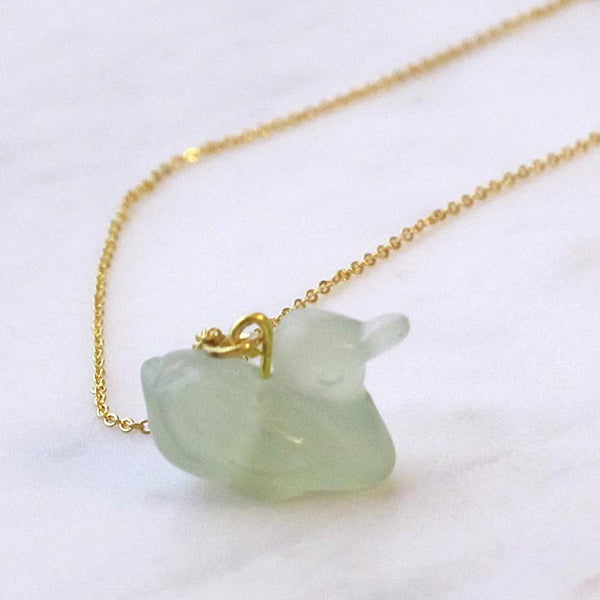 Green Duck Gemstone animal carvings necklace Gold plated chain necklace Handmade Jewelry