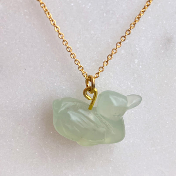 Green Duck Gemstone animal carvings necklace Gold plated chain necklace Handmade Jewelry