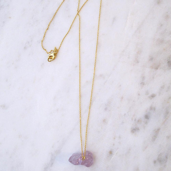 Purple Frog Gemstone animal carvings necklace Gold plated chain necklace Handmade Jewelry