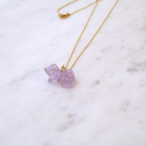 Purple Frog Gemstone animal carvings necklace Gold plated chain necklace Handmade Jewelry