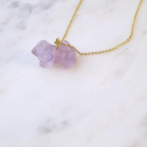 Purple Frog Gemstone animal carvings necklace Gold plated chain necklace Handmade Jewelry