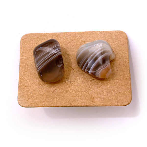 Gemstone Crystal Stud Earrings - Grey Botswana Agate - Handmade Jewelry Great gift