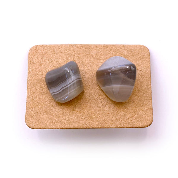 Gemstone Crystal Stud Earrings - Grey Botswana Agate - Handmade Jewelry Great gift