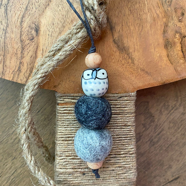 Ceramic Owl & Wool Essential Oil Diffuser, Car Air Freshener, Car hanging, Car Freshies, Felt Wool Diffuser, Office Diffuser, Aromatherapy Closet Sachet