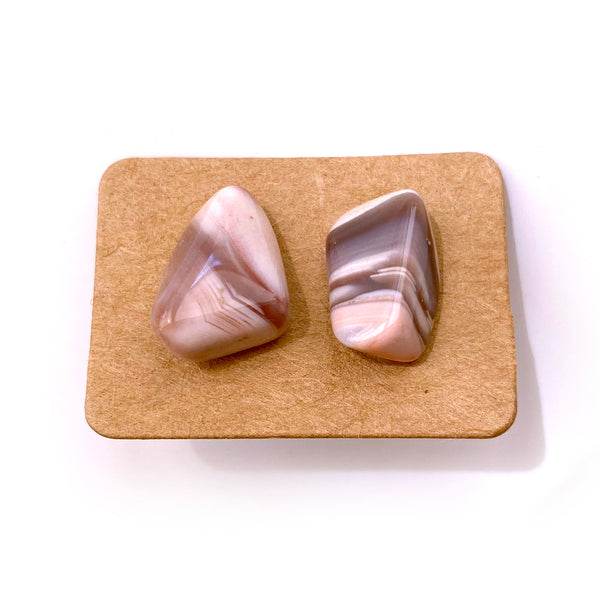 Gemstone Crystal Stud Earrings - Pink Botswana Agate - Handmade Jewelry Great gift