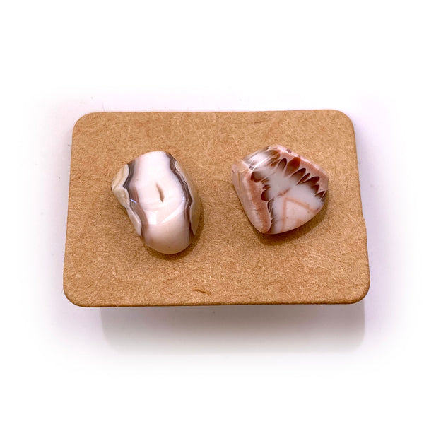 Gemstone Crystal Stud Earrings - Pink Botswana Agate - Handmade Jewelry Great gift