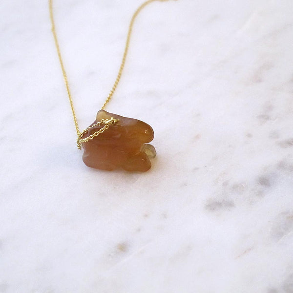 Brown Rabbit Gemstone animal carvings necklace Gold plated chain necklace Handmade Jewelry