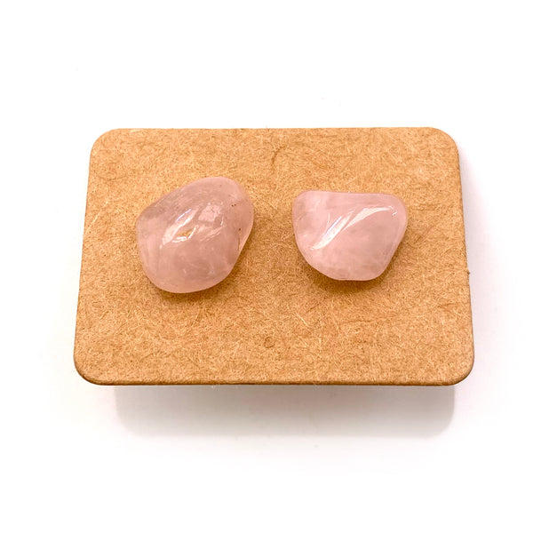 Gemstone Crystal Stud Earrings - Rose Quartz - Handmade Jewelry Great gift