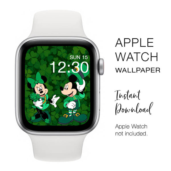 Apple Watch WALLPAPER - Shamrock Mickey & Minnie Mouse 2 St. Patrick's Day - Instant Download - Watch Background Apple Watch face design