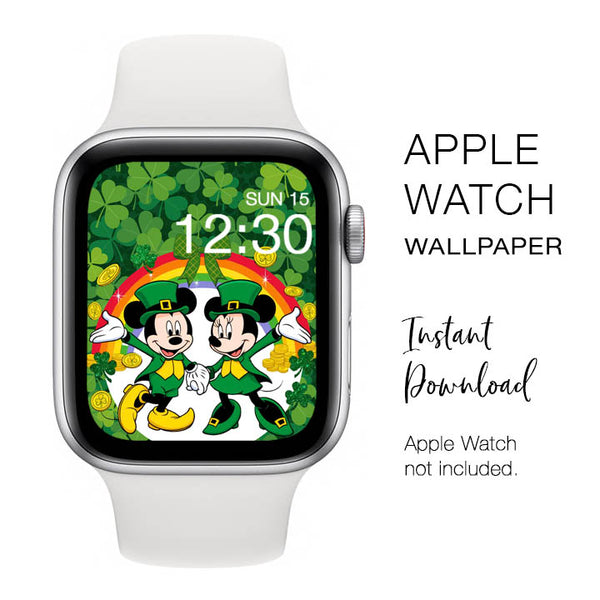 Apple Watch WALLPAPER - Shamrock Mickey & Minnie Mouse 1 St. Patrick's Day - Instant Download - Watch Background Apple Watch face design