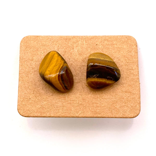 Gemstone Crystal Stud Earrings - Tiger's Eye - Handmade Jewelry Great gift