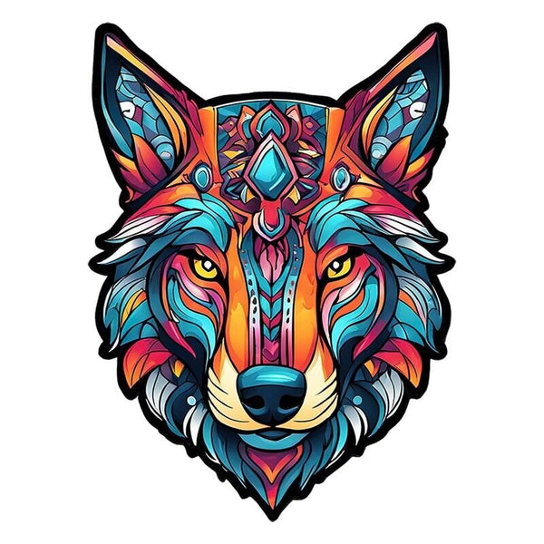 Stylized Colorful Wolf PNG Clip Art Sublimation Design Digital Download Clipart