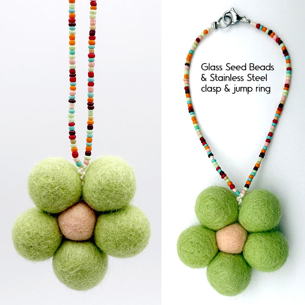 Daisy Wool Flower Essential Oil Diffuser with Glass Seed Beads, Car Air Freshener, Car hanging Freshies, Felt Wool Office Diffuser, Aromatherapy Closet Christmas