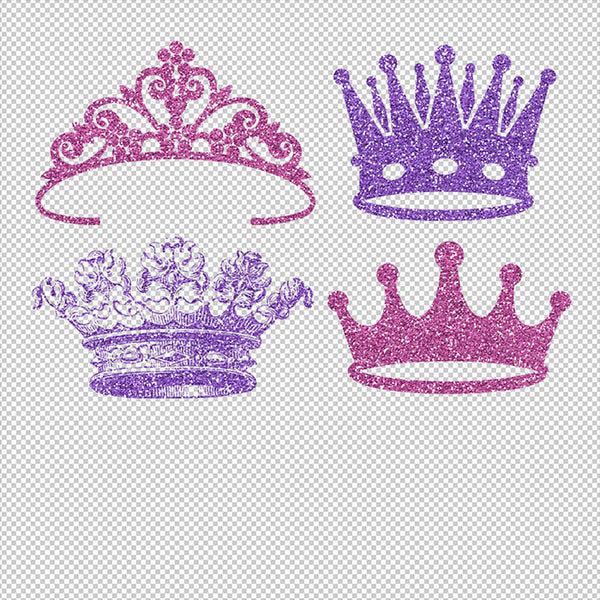 Crowns 8 Different Crowns Pink & Purple Glitter -  PNG Transparent Images - Instant Download Digital Clip art