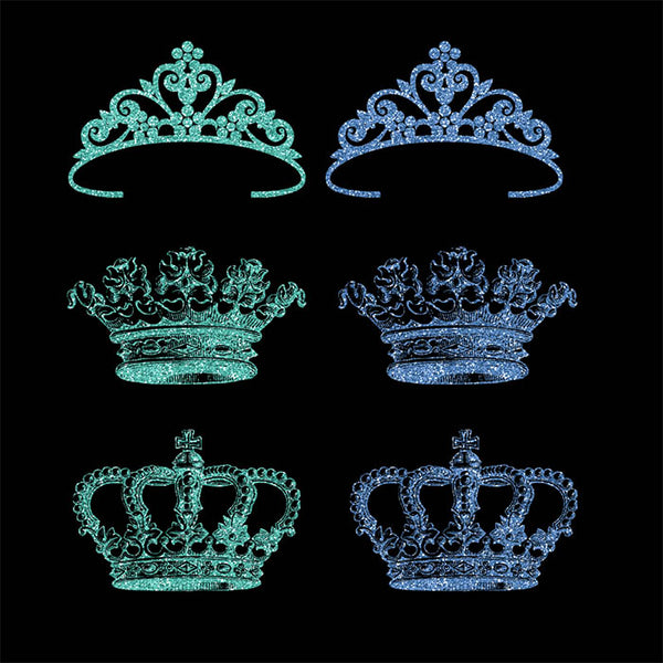 Crowns 8 Different Crowns Teal & Blue Glitter -  PNG Transparent Images - Instant Download Digital Clip art