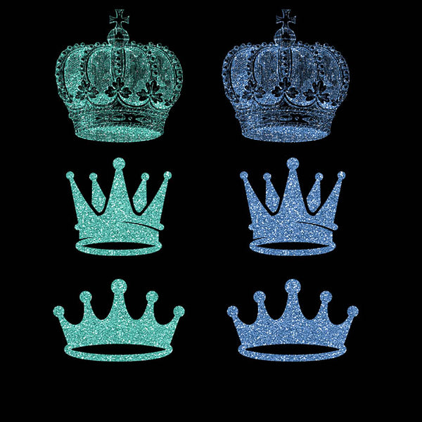 Crowns 8 Different Crowns Teal & Blue Glitter -  PNG Transparent Images - Instant Download Digital Clip art