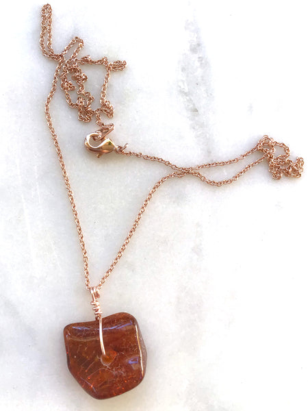 Genuine Natural Baltic Amber Necklace #03 - 16 Kt Rose Gold plated chain necklace Handmade Jewelry - Great gift