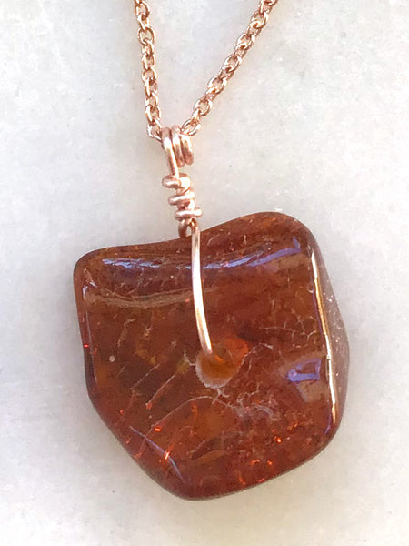 Genuine Natural Baltic Amber Necklace #03 - 16 Kt Rose Gold plated chain necklace Handmade Jewelry - Great gift