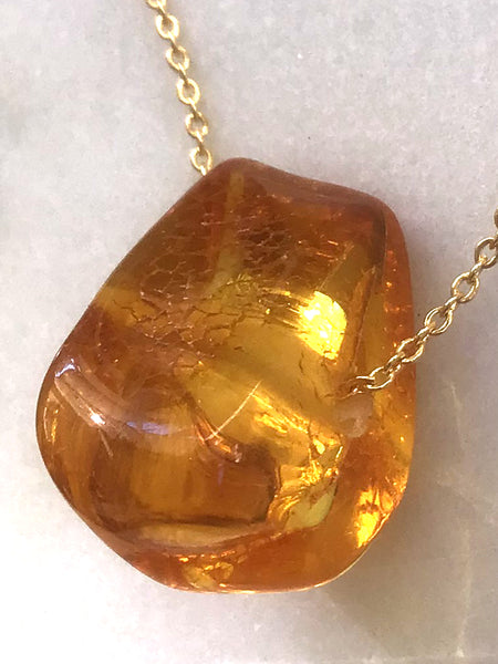 Genuine Natural Baltic Amber Necklace #06 - 16 Kt Gold plated chain necklace Handmade Jewelry - Great gift