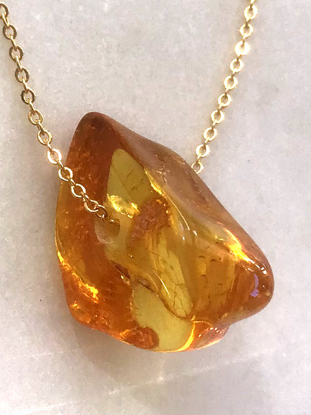 Genuine Natural Baltic Amber Necklace #06 - 16 Kt Gold plated chain necklace Handmade Jewelry - Great gift