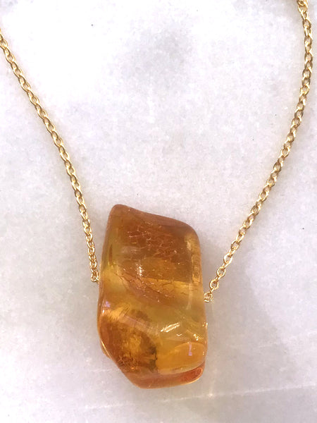 Genuine Natural Baltic Amber Necklace #06 - 16 Kt Gold plated chain necklace Handmade Jewelry - Great gift
