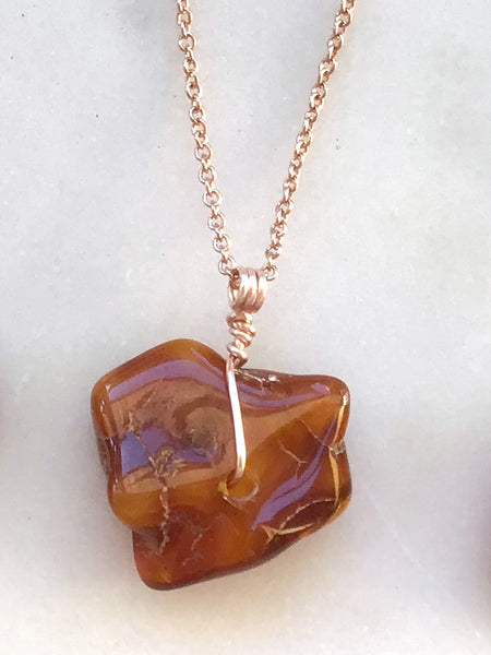 Genuine Natural Baltic Amber Necklace #10 - 16 Kt Rose Gold plated chain necklace Handmade Jewelry - Great gift