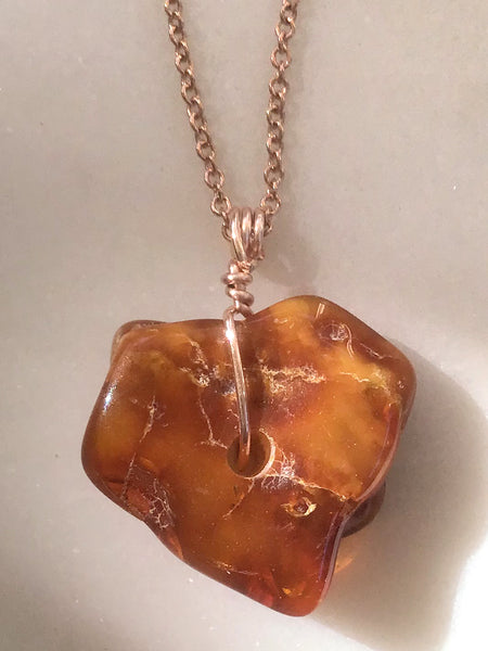 Genuine Natural Baltic Amber Necklace #10 - 16 Kt Rose Gold plated chain necklace Handmade Jewelry - Great gift