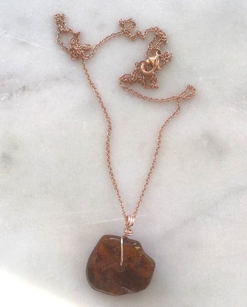 Genuine Natural Baltic Amber Necklace #11 - 16 Kt Rose Gold plated chain necklace Handmade Jewelry - Great gift