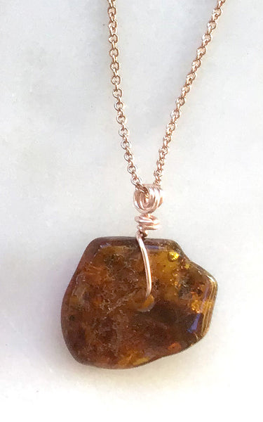 Genuine Natural Baltic Amber Necklace #11 - 16 Kt Rose Gold plated chain necklace Handmade Jewelry - Great gift